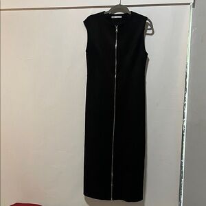 Zara Black Sleeveless Suede Midi Dress with Zipper